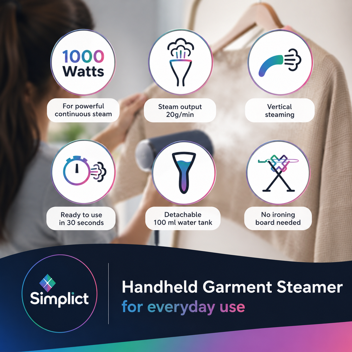 Simplict™ Portable Garment Steamer – 1000W Travel-Friendly Clothes Steamer