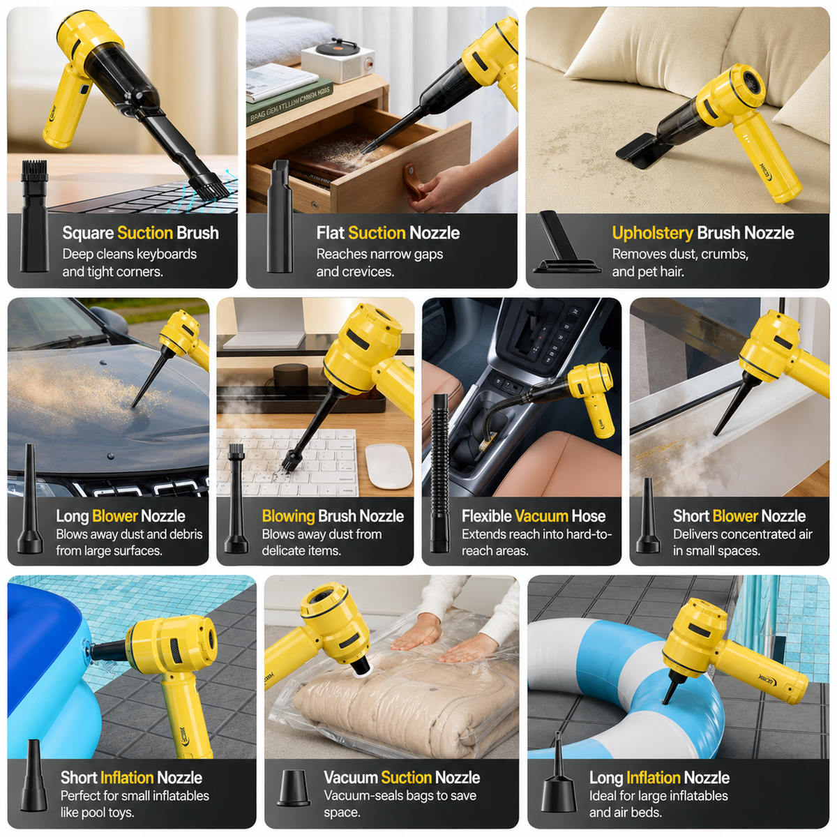 4-in-1 Cordless Vacuum Cleaner & Blower | 15000PA Suction | 6000mAh Battery | For Car, Home, Sofa & Curtains