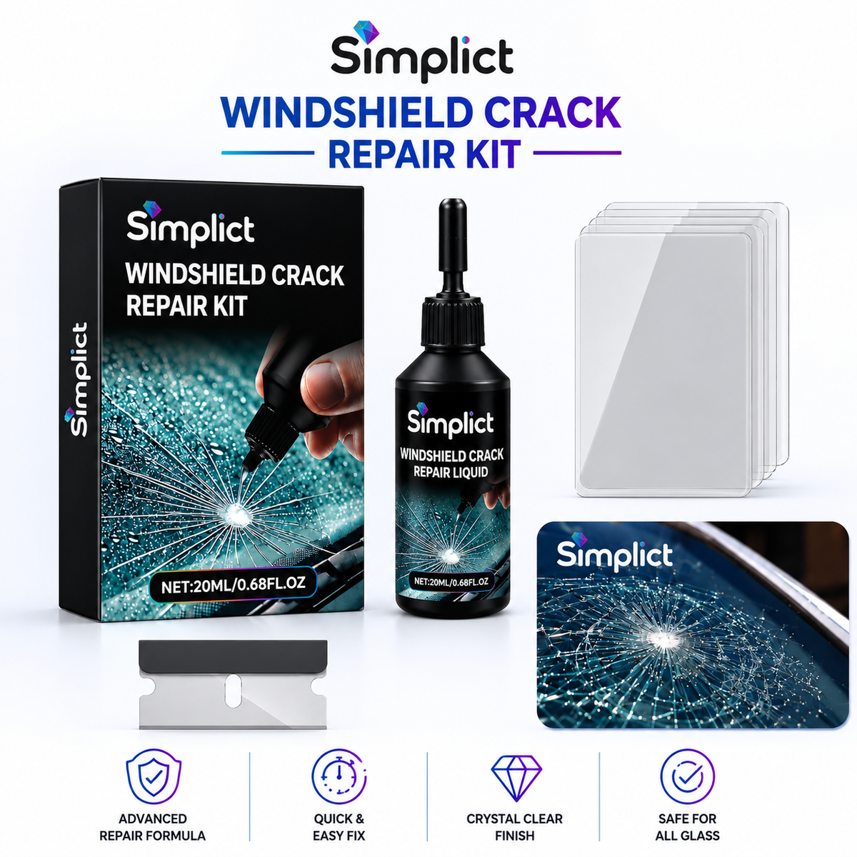 Simplict™ Windshield Crack Repair Kit (Pack of 2)