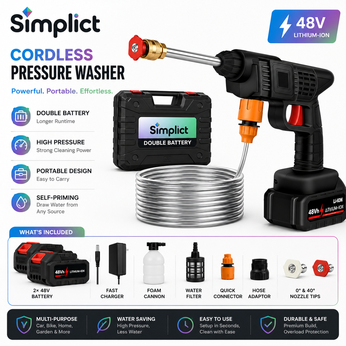Simplict™ Cordless High Pressure Washer Gun Kit | 24 Months Warranty