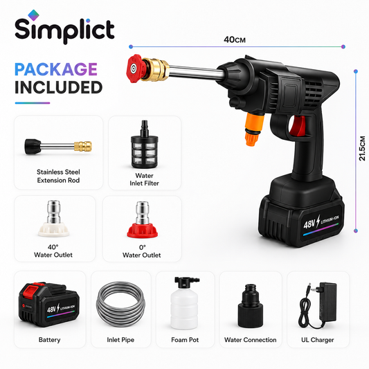 Simplict™ Cordless High Pressure Washer Gun Kit | 24 Months Warranty