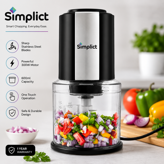 Simplict™ ChefPro Electric Food Chopper | 300W, 600ml, Twin Stainless Steel Blades