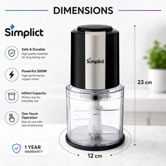 Simplict™ ChefPro Electric Food Chopper | 300W, 600ml, Twin Stainless Steel Blades
