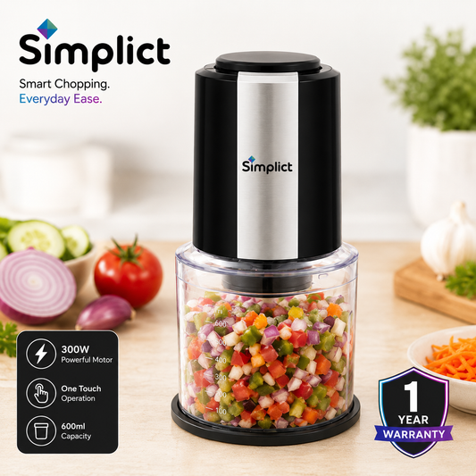 Simplict™ ChefPro Electric Food Chopper | 300W, 600ml, Twin Stainless Steel Blades
